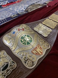 Nwa Stampede championship belt, 4mm Zinc, Dual Plated, Real Leather strap - Picture 1 of 12
