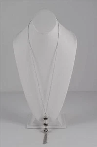 Silver Tone Chain Necklace Black & Silver Beads Artisan Lobster Clasp - Picture 1 of 1