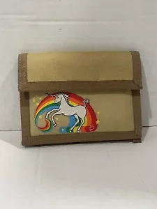 Vintage 1970s Unicorn Rainbow Wallet Roger Gimbel TAN Nylon Excellent Condition - Picture 1 of 6