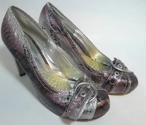 Womens BKE Size 7.5 M Copper Silver Bling High Heels Pumps Faux Snakeskin shoes - Picture 1 of 7