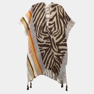 NEW Brown Zebra Striped Animal Print Tasseled Open Cardigan Kimono Cover Up - Picture 1 of 1