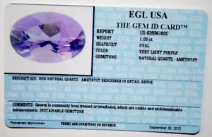 EGL USA CERTIFIED NATURAL OVAL VERY LIGHT PURPLE AMETHYST QUARTZ 1.03 Ct - Picture 1 of 3