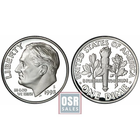 1998 S Gem Proof Roosevelt Dime ~ Deep Cameo US Coin Cover