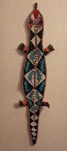Vintage African Yoruba Beaded Lizard Diviners Sash 54" Wall Hanging Blue & Black - Picture 1 of 7
