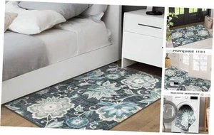  Floral Machine Washable Rugs, 3x5 Rug Vintage Rug with Rubber Backing Rug  - Picture 1 of 8
