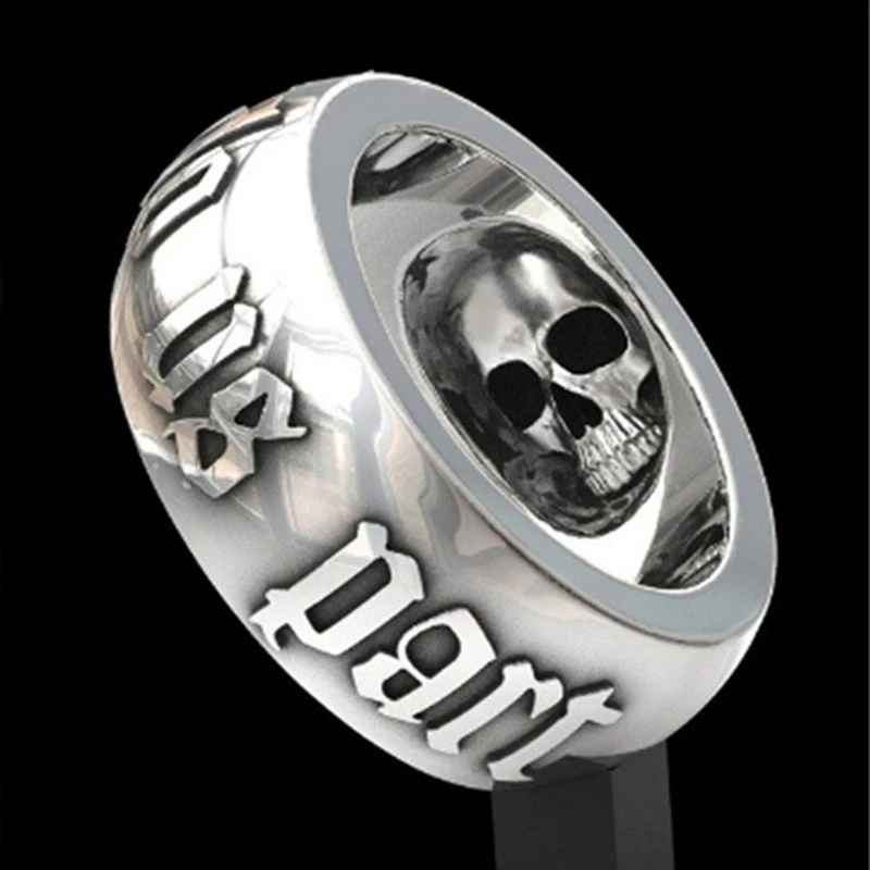 Anillo de calavera de acero inoxidable para hombre hasta que la muerte nos separe banda gótica de diamantes Foto 1 de 4