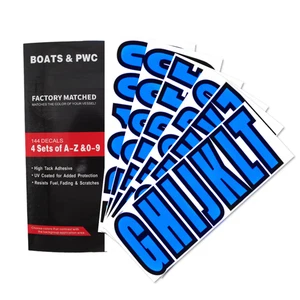Custom boat registration numbers Blue Decal Sticker 4 sets of A-Z 4 sets of 0-9 - Picture 1 of 10