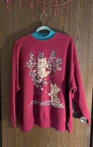 Vintage Granny Cat Sweatshirt Gr. 3X Grandma Core Crewneck Pullover Kätzchen - Bild 1 von 19