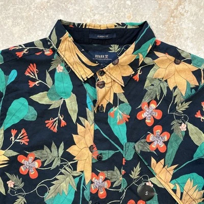 Roark Wildflower Button Up Shirt Men Small Black Classic Fit Short Sleeve Floral - Image 1 of 4