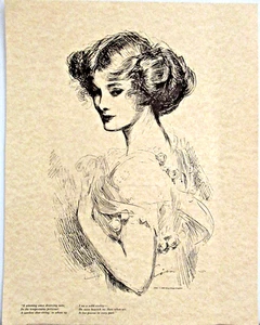 "TEMPESTUOUS PETTICOAT" (GIBSON GIRL)~ **1909 PEN-AND-INK SKETCH - (11" X 14")** - Picture 1 of 6