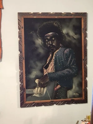 Pintura al óleo de terciopelo negro Jimmy Hendrix años 70 de Santos Foto 1 de 4