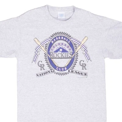 VINTAGE MLB COLORADO ROCKIES 1991 GREY TEE SHIRT MEDIUM MADE IN USA - Image 1 of 4