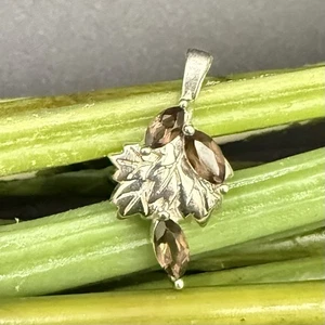 925 Sterling Silber Rauchquarz Marquis Traube Weinblatt kleiner Anhänger 3g. - Bild 1 von 9
