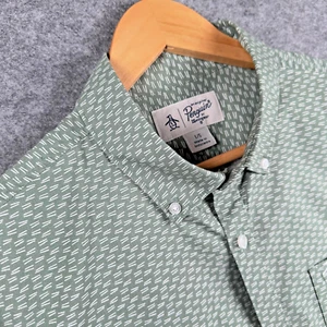 Pengiun Shirt Mens Large Green Long Sleeve Slim Fit Geometric Pattern Heritage - Imagen 1 de 13