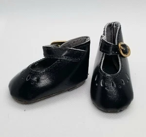 Vintage Dress Black Buckle Maryjane Heeled Leather Doll Shoes 2.5" 5116 Size 5 - Picture 1 of 4