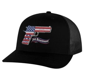 2nd Amendment Trucker Hat – Embroidered American Flag Gun Snapback Mesh Cap - Picture 1 of 9