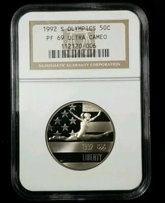 1992 S OLYMPICS 50C GYMNASTICS PF69 ULTRA CAMEO SILVER PROOF COMM #2582 - Image 1 of 2