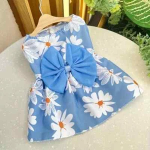 Small Dog Girls Floral Puppy Pet Princess Bowknot Dress Cute Doggie Size L - Picture 1 of 5