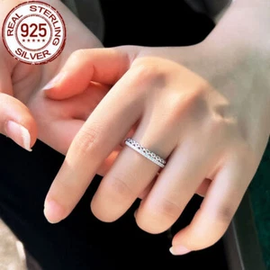 Anello Micro Pave Zirconi Impilabile Doppio Strato Argento Sterling 925 Link Cubano Gioielli - Foto 1 di 12