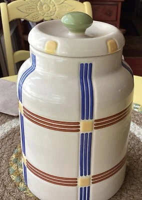 LONGABERGER Multi Negrita Cuadros Cosecha Mezcla Cerámica MEDIANO Bote de Almacenamiento 9 pulgadas Foto 1 de 4