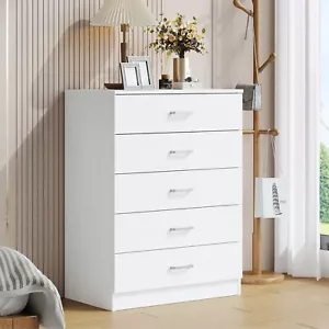 5 Drawer Dresser White Chest of Drawers Storage Cabinet for Bedroom - Picture 1 of 10