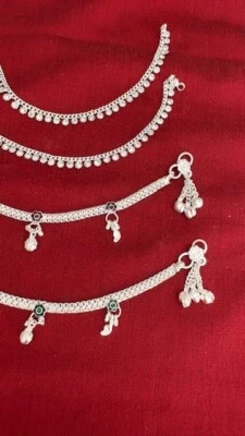 Lote de bebê 2 pares de tornozeleiras tornozeleira prata paisley sinos corrente joias da Índia - Imagem 1 de 4