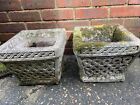 Two Old Large Stone Planters Troughs Garden Pots Square