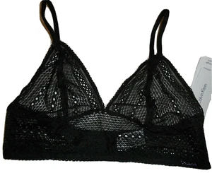 NWT NEW DESIGNER CALVIN KLEIN BLACK OPEN CUT LACE BRA TOP MEDIUM 32 C D CUP GIFT - Picture 1 of 5