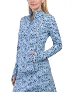 NWT TOMMY BAHAMA WATER SCALED BLUE WHITE Long Sleeve Mock Golf Shirt S M L & XL - Picture 1 of 2
