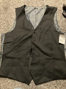 New J Ferrar Vest Men Large Grey Charcoal Button Front Vneck Slim 360 Stretch - Picture 1 of 4