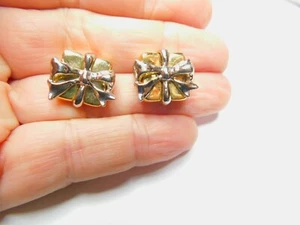 Mixed Metals Christmas Present Pierced Earrings Vintage - Picture 1 of 5