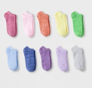 Cat & Jack Girls' Socks 10 Pack S Small Lightweight No Show Multicolor New - Picture 1 of 5