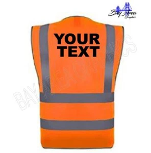 Personalized Hi-Visibility Safety Vest Logo/Text Black Design 2"Strips W-Pockets - Picture 1 of 15