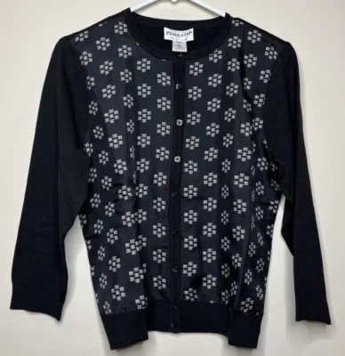 Pendleton silk front Print Black cardigan sweater, women's size small New W/tags - Image 1 of 4