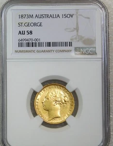 1873M Australia Gold Sovereign NGC AU58 Better Date Nice Luster Just Graded C185 - Picture 1 of 4