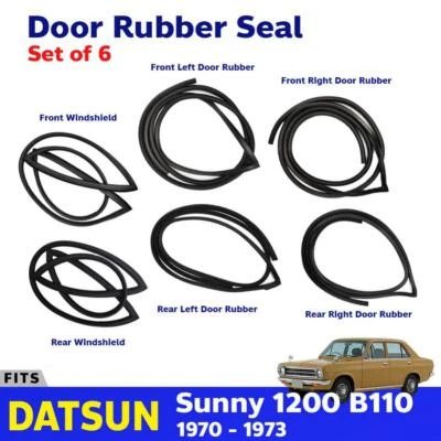 Weatherstrip Windshield Door Rubber Set 6 Fits Datsun Sunny 1200 B110 4D Sedan Foto 1 de 4