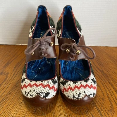 Irregular Choice 皮革针织系带高跟鞋 9.5 — 第 1/4 张图片