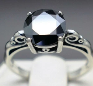2.13cts 8.42mm Real Black Diamond Treated Size 7 Scroll Ring & $1265 Value. - Picture 1 of 8