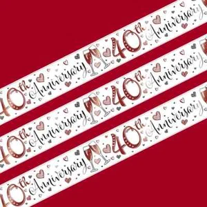 40th Ruby Anniversary Banner 40 Foil Party Wall Door Decoration Wedding 2.6M - Picture 1 of 3