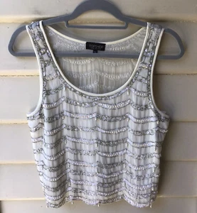 Topshop Ivory Beaded Shell Top Sequins Pearls Drops 12 M Cocktail New Year’s Eve - Picture 1 of 7