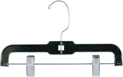 100 Hangers Children's 11" Pants Skirt Black Plastic Swivel Clothes Metal Clips - Image 1 of 4