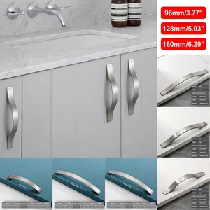 Handles Curved Kitchen Cabinet Drawer Handles Cupboard Pulls Nickel Brushed  UK - Picture 1 of 28