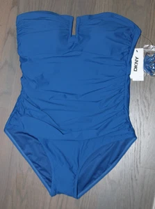DKNY PRECIOSO TRAJE DE BAÑO AZUL DE UNA PIEZA BANDEAU CORREAS EXTRAÍBLES TALLA XL NUEVO CON ETIQUETAS - Imagen 1 de 3