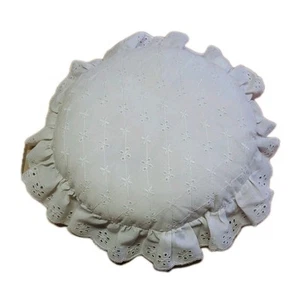 10" Round White Embroider Eyelet Lace 2" Ruffle Throw Bed Pillow Zip Cottage 3 - Picture 1 of 3