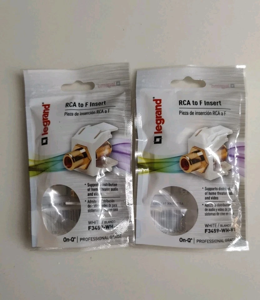 2 Packs of On-Q Legrand RCA Audio to F Coax Coaxial Connector F3459-WH-V1 White