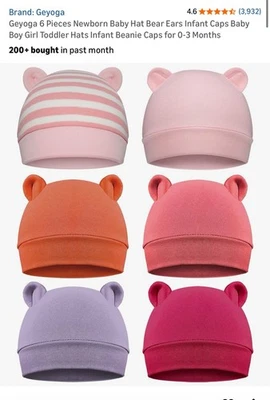 6 Pieces Newborn Baby Hat Bear Ears Infant Caps Baby Boy Girl Toddler Hats Caps - Image 1 of 4
