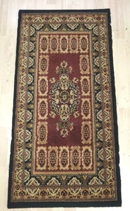 Vintage Handgeknüpfter Ost Wollteppich Schwarz Burgund 120x60cm - Bild 1 von 6
