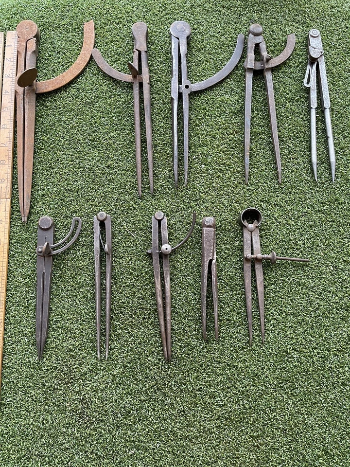 10 X PAIRS OF  VINTAGE ENGINEERS ADJUSTABLE DIVIDERS UPTO 11.25 INCHES IN LENGTH - Image 1 of 4