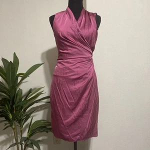 Mango MNG Satin Faux Wrap Dress Sz XS 2 Sleeveless Bodycon Purple Knee Party - Picture 1 of 15