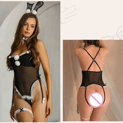 Costume cosplay donna coniglietto ragazza club lingerie body sexy pelle PVC - Immagine 1 di 4